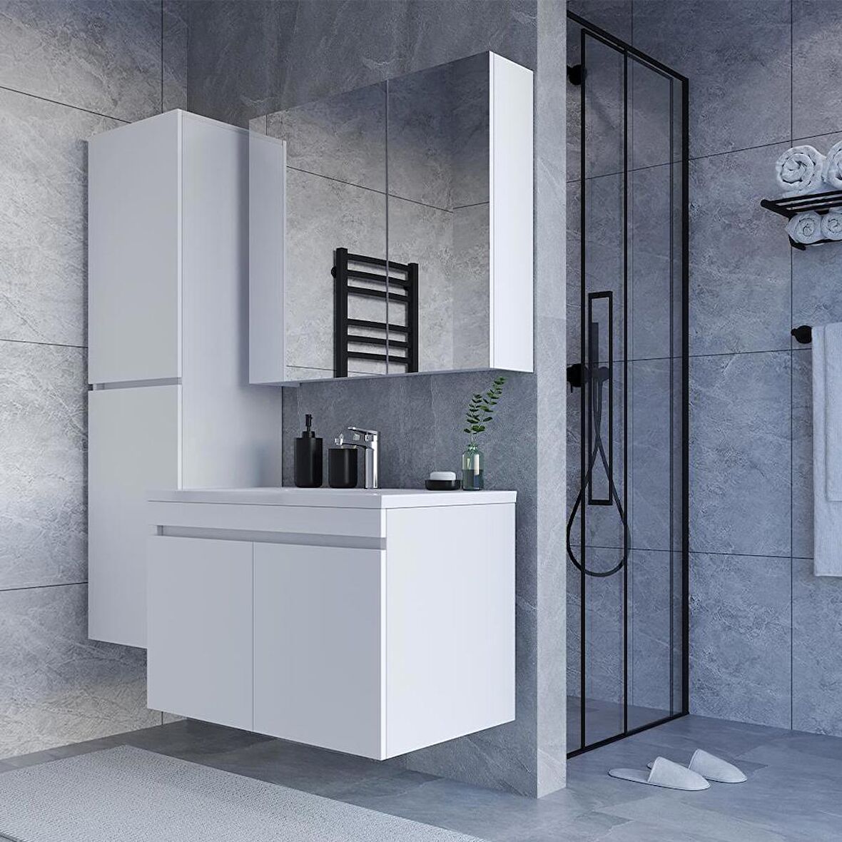 Teta Home Tokyo 80 Cm Mdf Banyo Dolabı Seti +Boy Dolabı