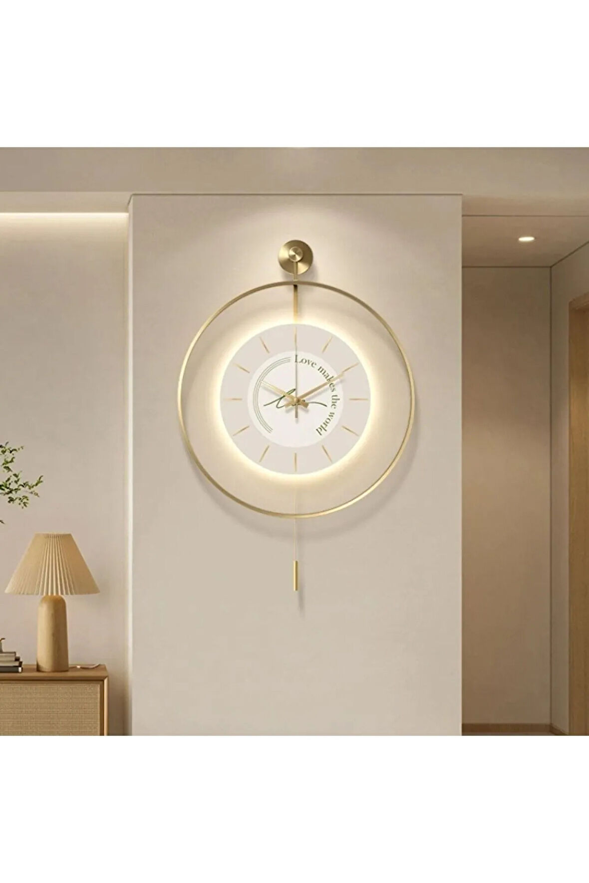 Büyük Boy Timelles Love Gold Led'li , Modern Dekoratif Metal Duvar Saati