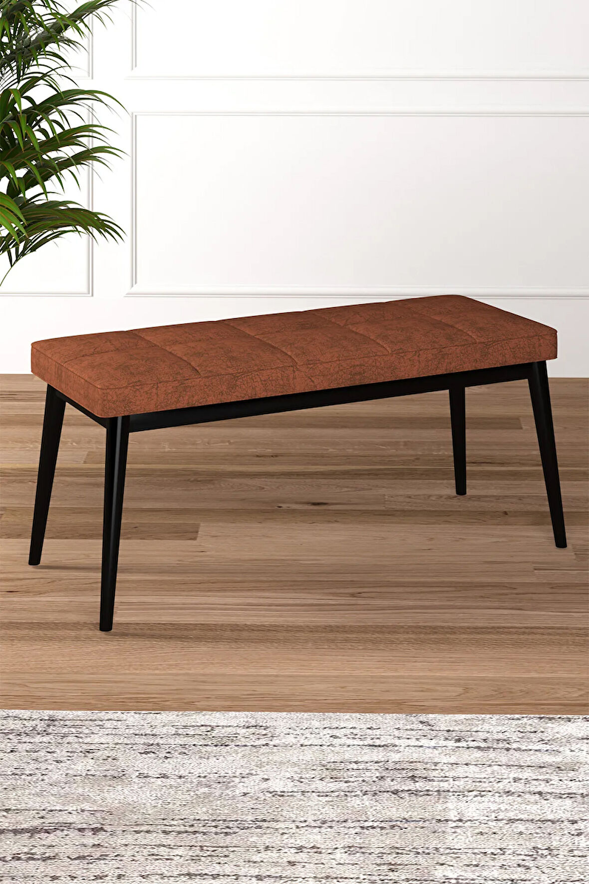Tinaa Jery Kumaş Modern Siyah Ahşap Ayak Bench Oturak 90x40, Ayakkabılık Bank, Yatak Ucu Puf