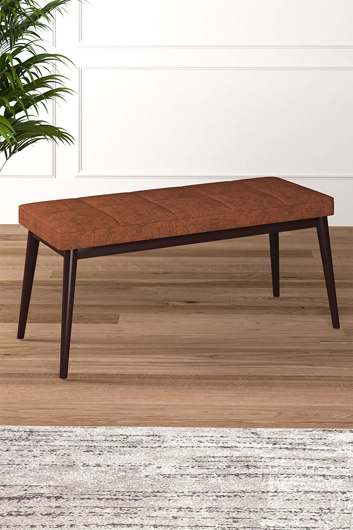 Tinaa Jery Kumaş Modern Ceviz Metal Ayak Bench Oturak 90x40, Ayakkabılık Bank, Yatak Ucu Puf