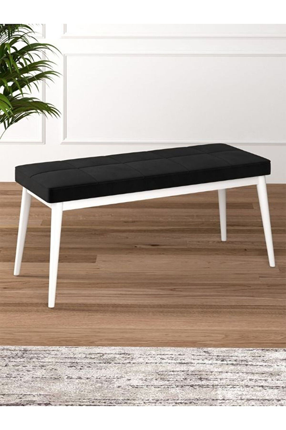 Tina Baby Face Modern Beyaz Ahşap Ayak Bench Oturak 90x40, Ayakkabılık Bank, Yatak Ucu Puf