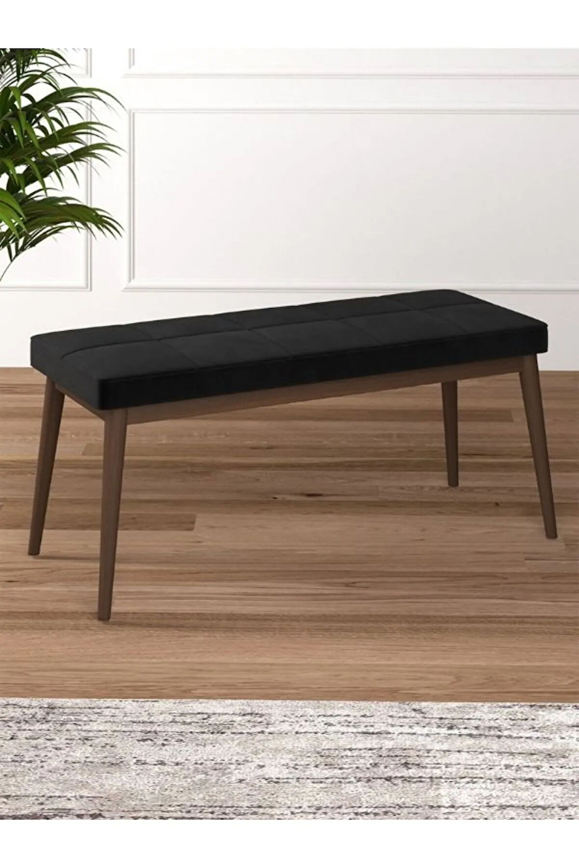 Tina Baby Face Modern Ceviz Metal Ayak Bench Oturak 90x40, Ayakkabılık Bank, Yatak Ucu Puf