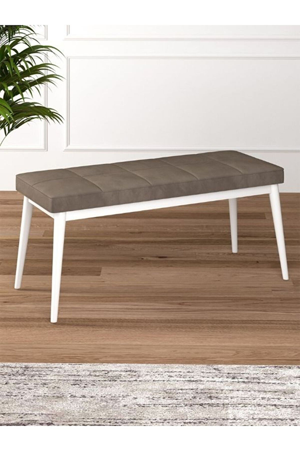 Tina Baby Face Modern Beyaz Metal Ayak Bench Oturak 90x40, Ayakkabılık Bank, Yatak Ucu Puf