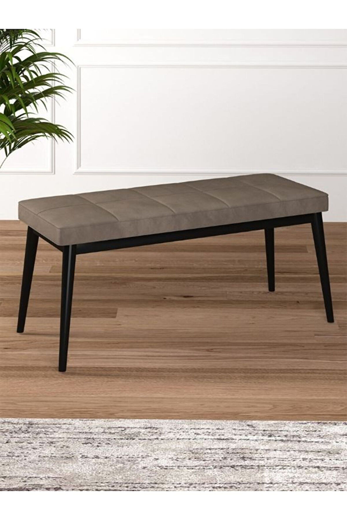 Tina Baby Face Modern Siyah Ahşap Ayak Bench Oturak 90x40, Ayakkabılık Bank, Yatak Ucu Puf