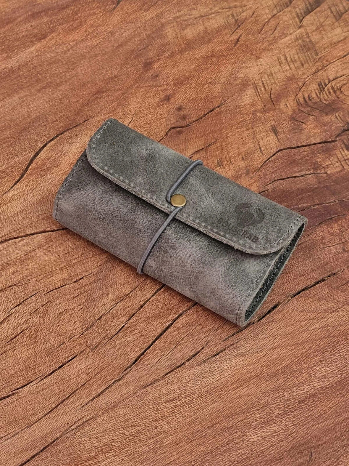 Tütün Kesesi Cüzdan Tütün Çantası Küçük Boy Gri Boyut: 13cm 19cm Kapalı Boyut: 7cm 13cm