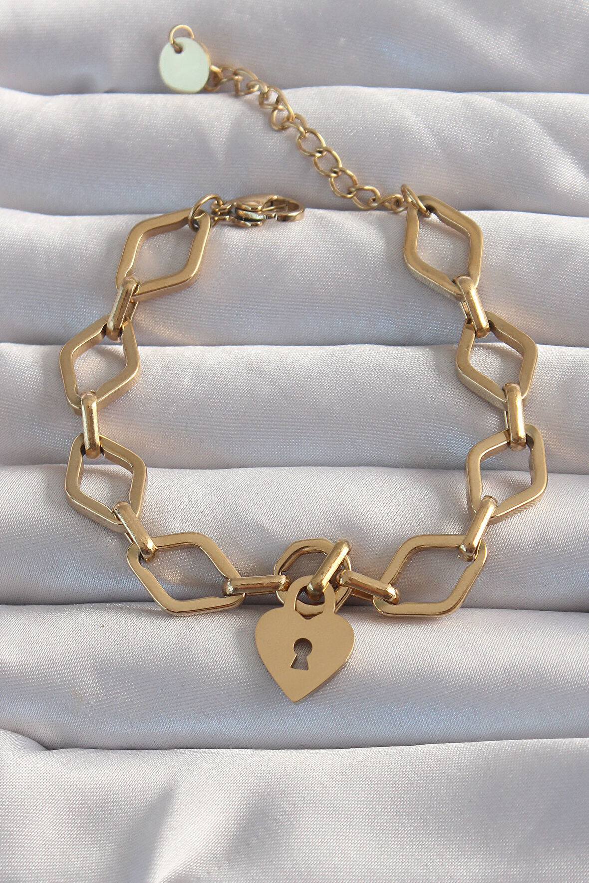 316L Çelik Gold Renk Kalp Model Zincir Bileklik - TJ-BB6228