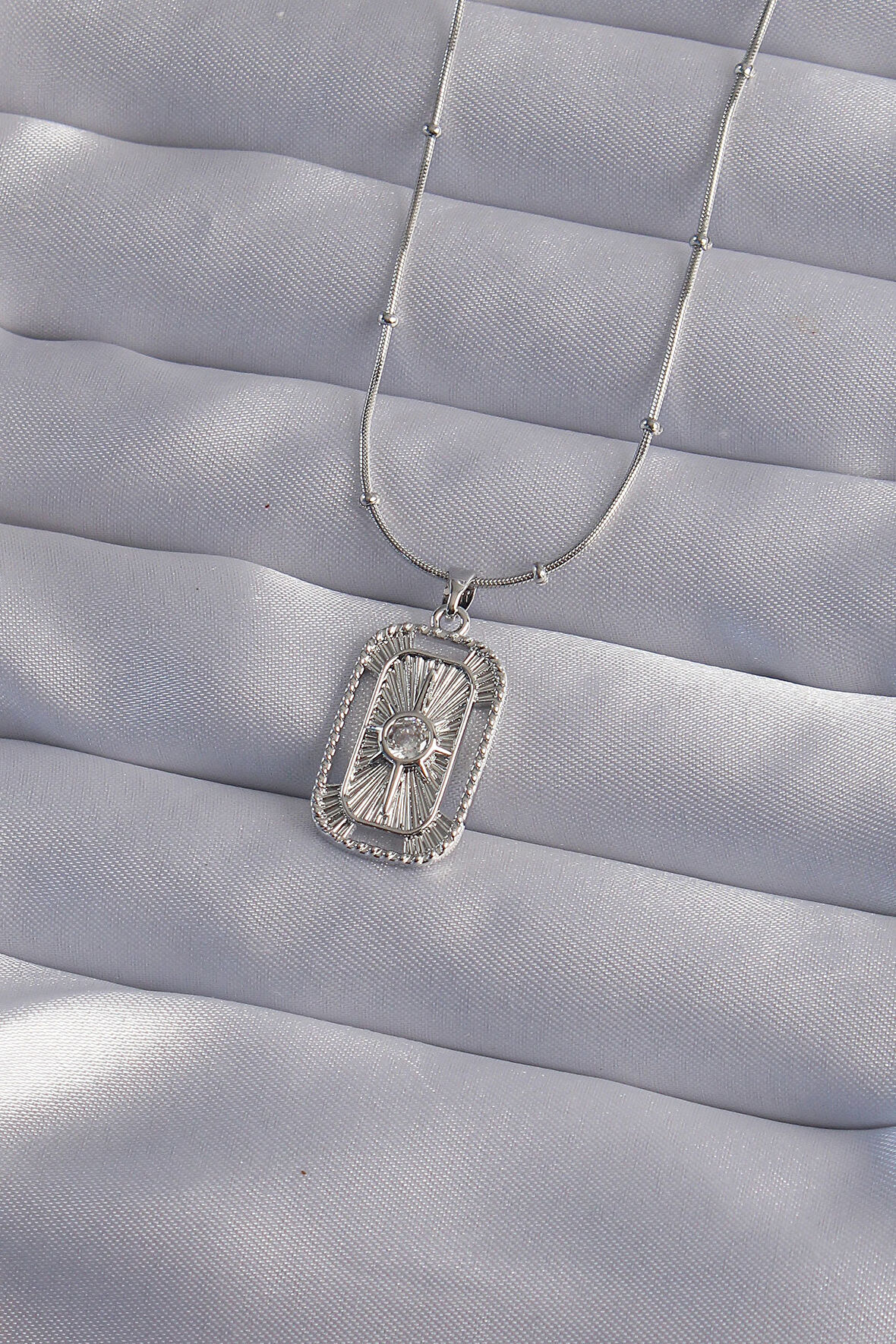 316L Çelik Zincir Gümüş Renk Zirkon Taşlı Tarot Kolye - TJ-BKO9010