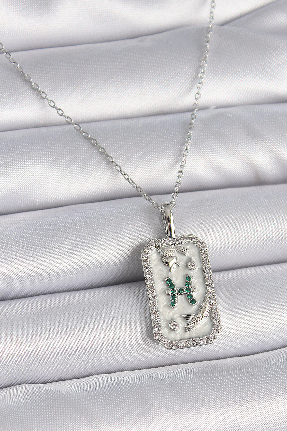 316L Çelik Gümüş Renk Zincir Balık Burcu Zirkon Taşlı Kadın Kolye - TJ-BKO9455