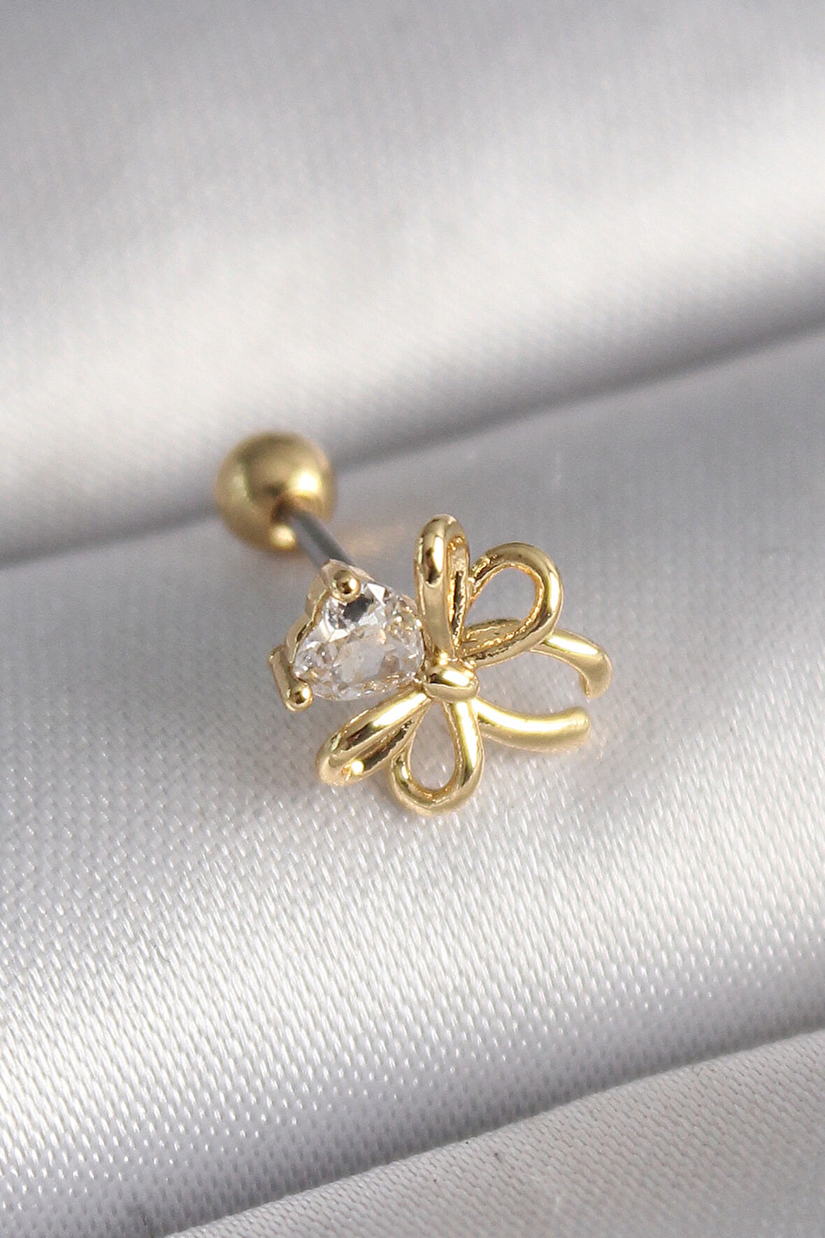 316L Çelik Gold Renk Zirkon Taş Detaylı Kurdele Model Tragus Piercing - TJ-PR1288