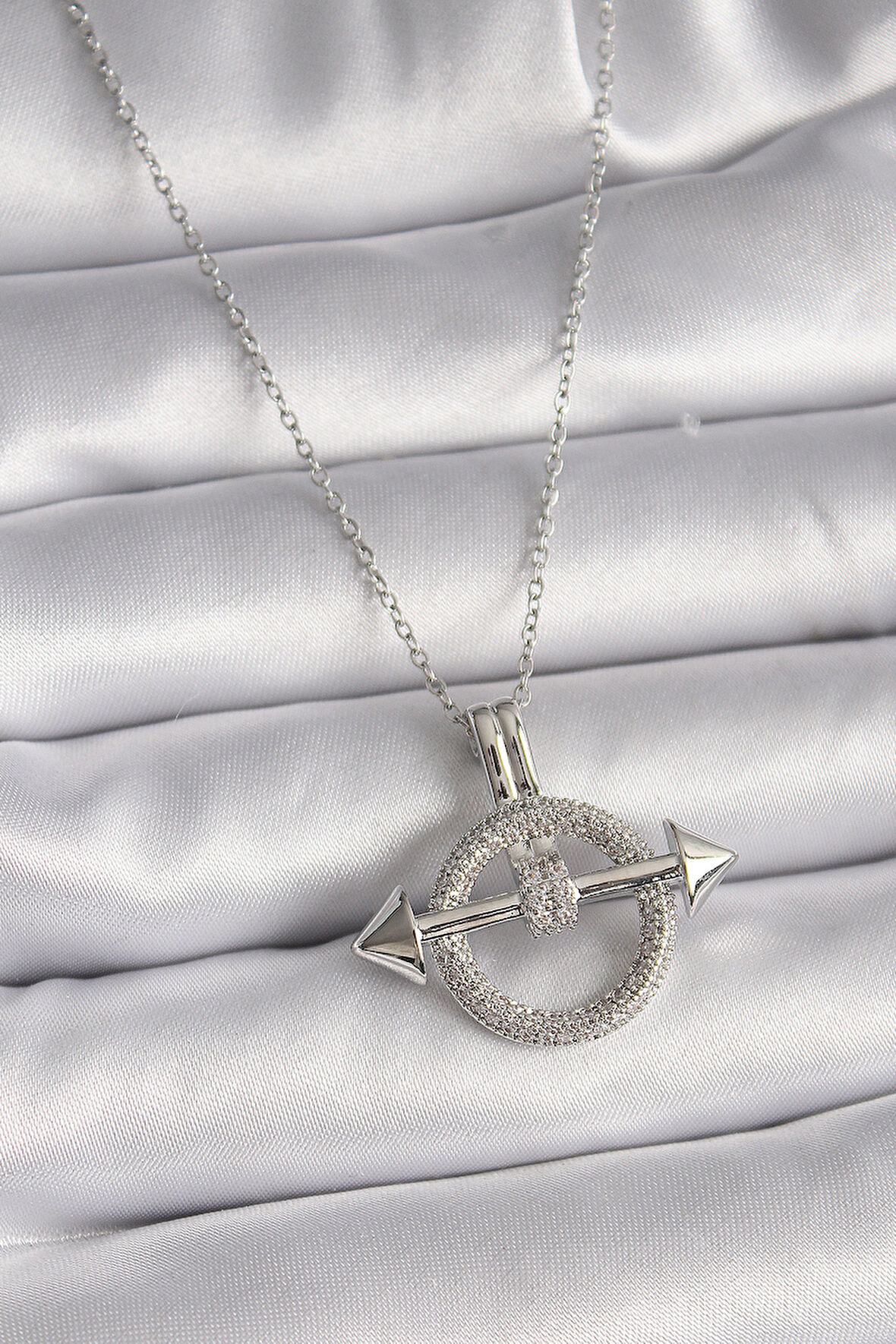 316L Çelik Gümüş Renk Zincir Zirkon Taşlı Halka Model Kadın Kolye - TJ-BKO9506