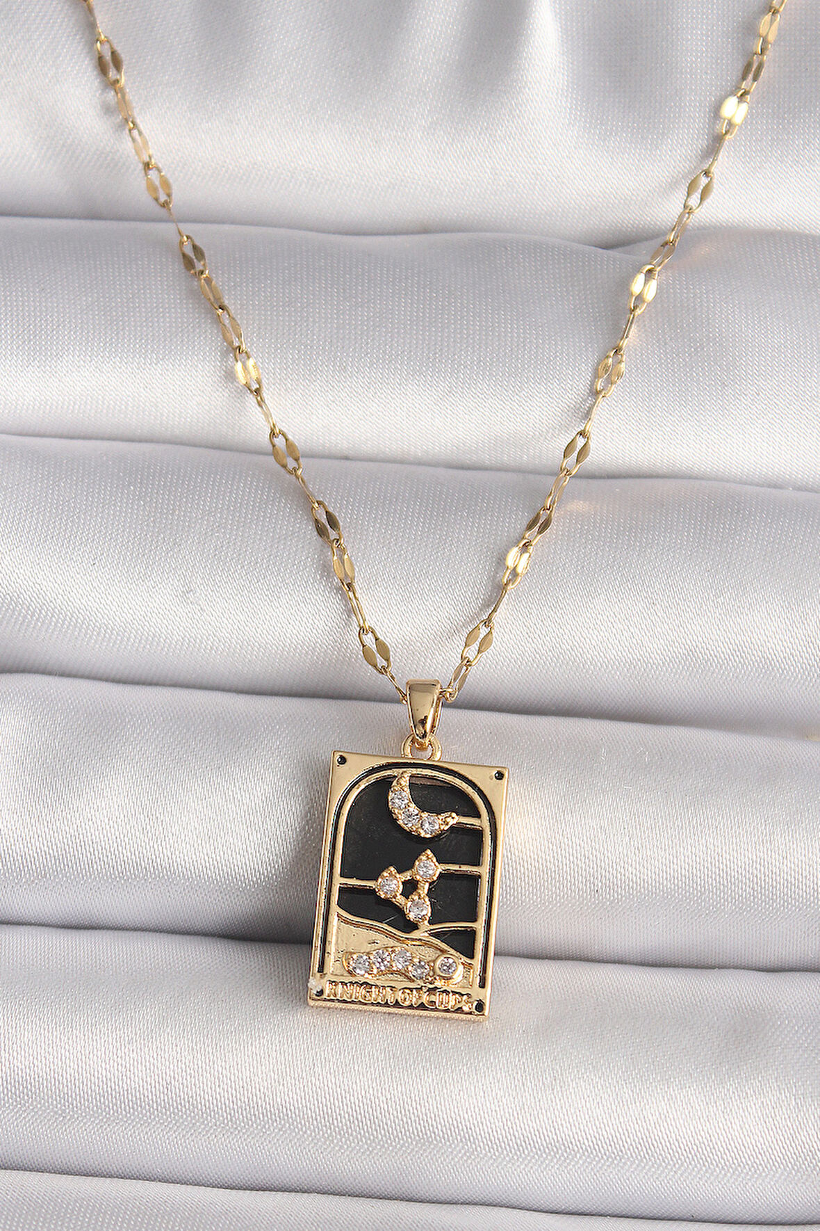 316L Çelik Gold Renk Zirkon Taşlı Ay Figürlü Tarot Model Kadın Kolye - TJ-BKO9686