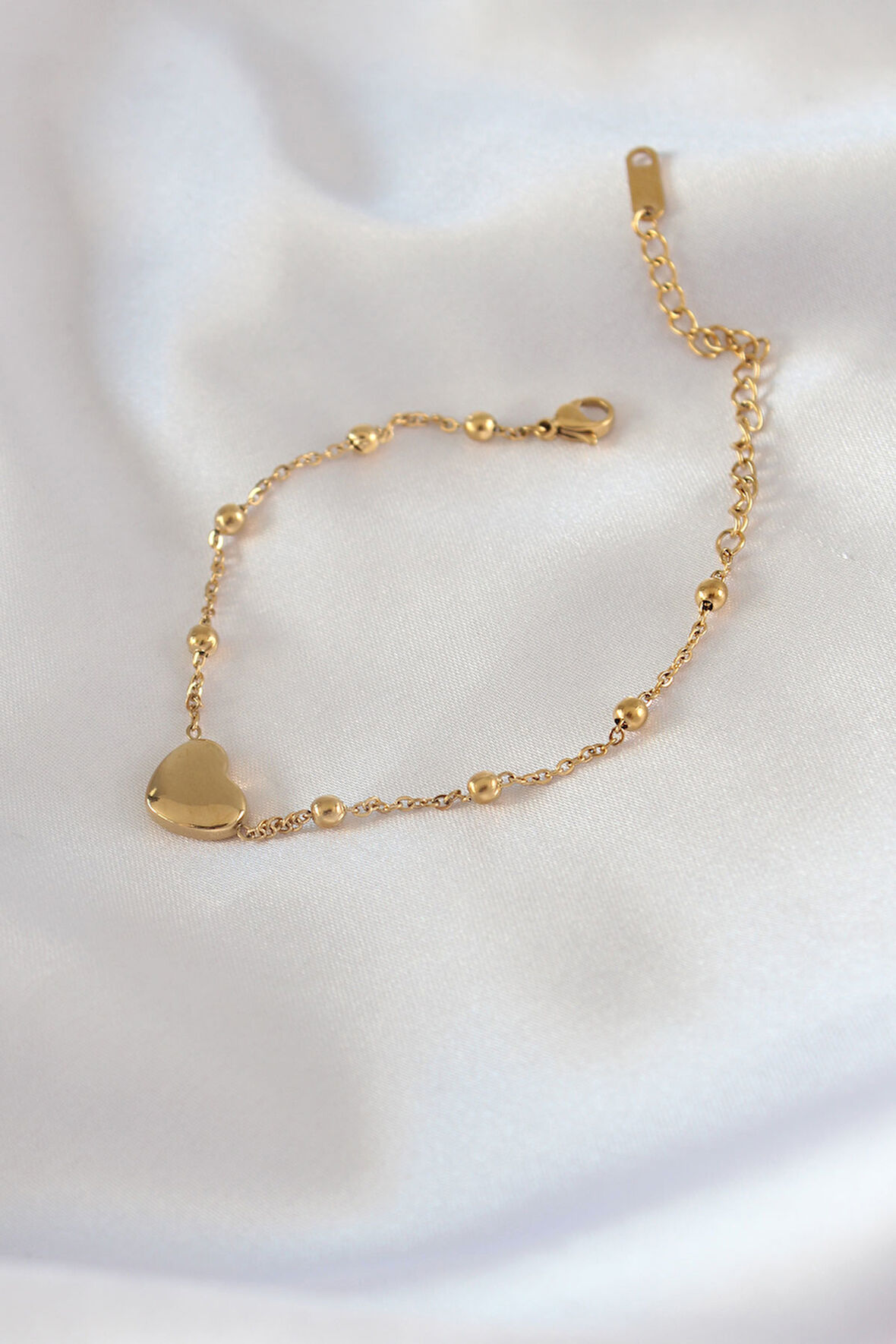 316L Çelik Gold Renk Kalp Model Minimal Top Detay Kadın Bileklik - TJ-BB5434