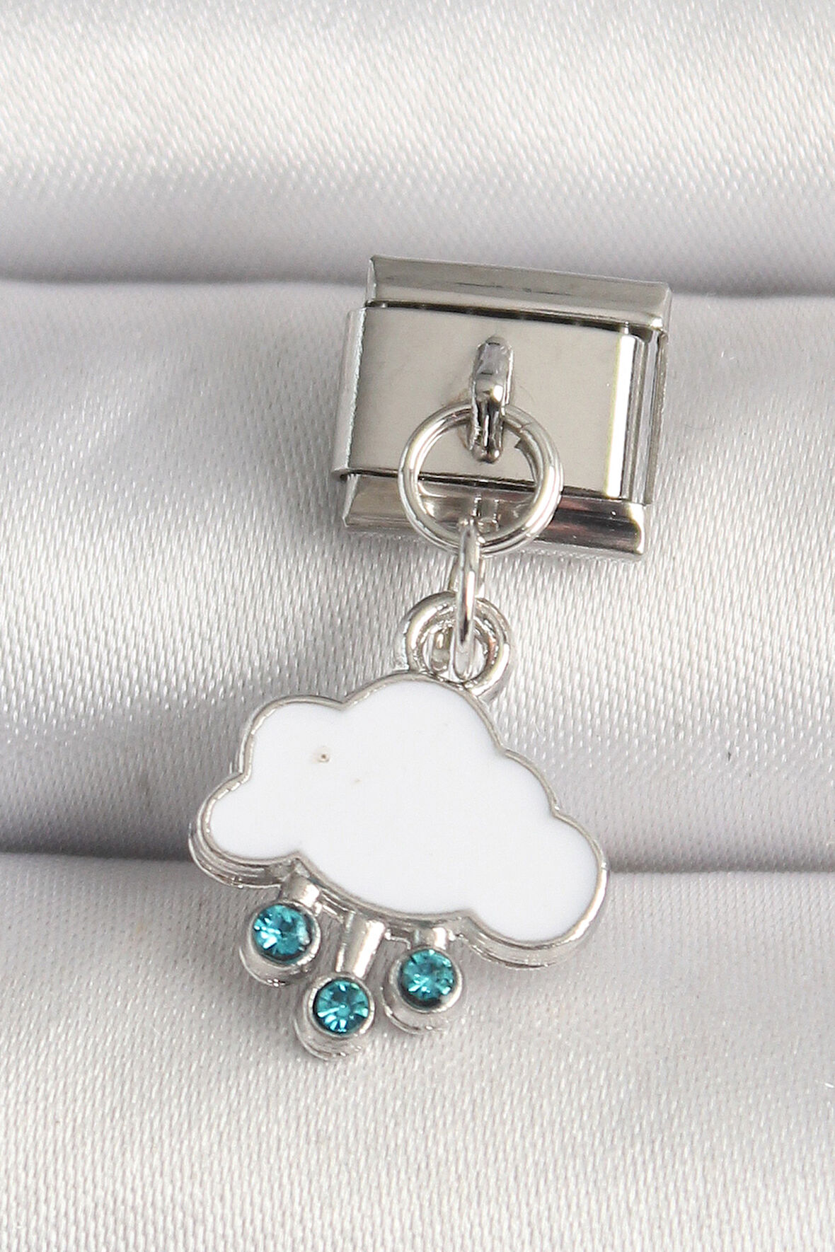 316L Çelik Gümüş Renk Beyaz Bulut Model Zirkon Taşlı Damla Detay Nomination Charm - TJ-BC1221