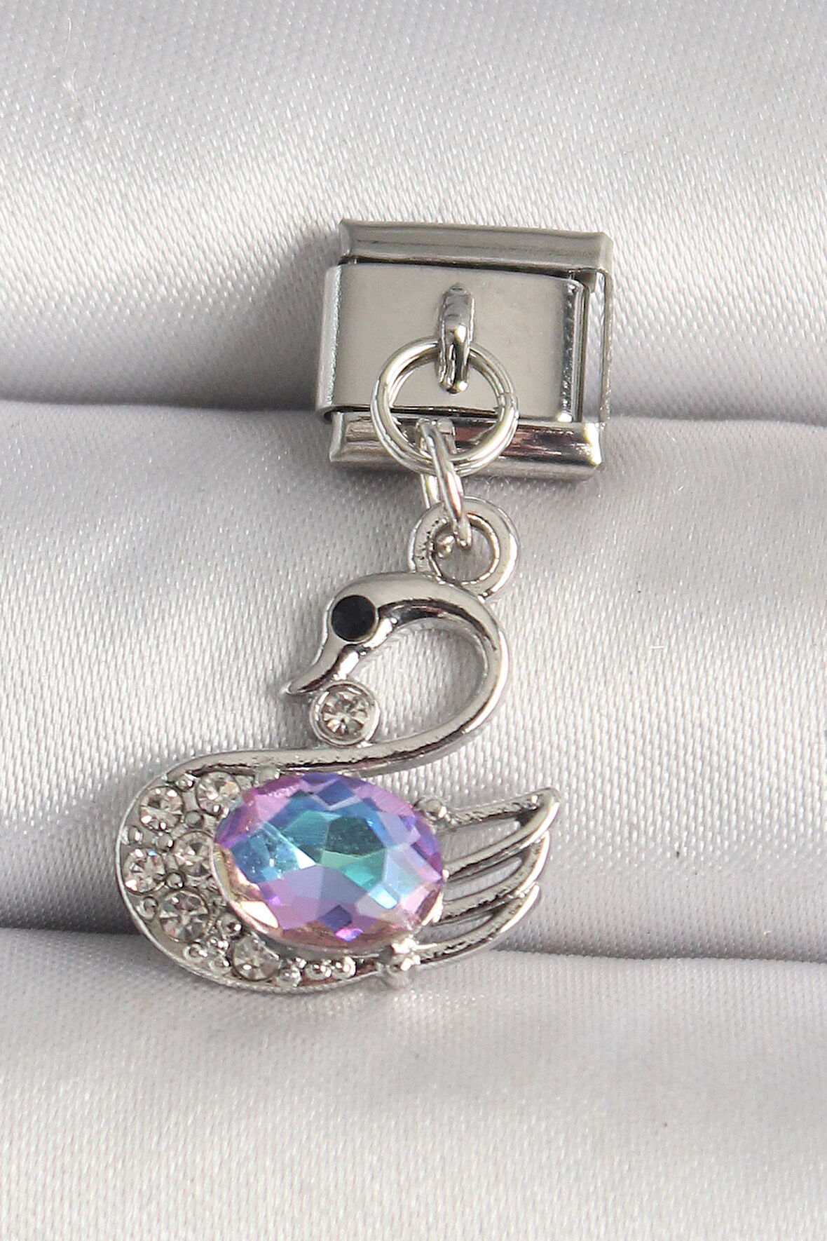 316L Çelik Gümüş Renk Zirkon Taşlı Kuğu Model Nomination Charm - TJ-BC1244