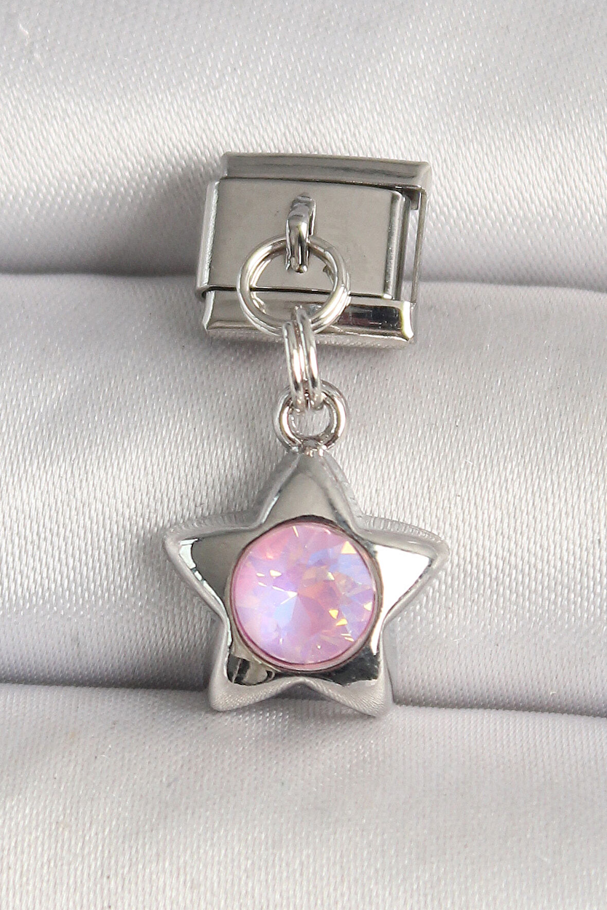 316L Çelik Gümüş Renk Pembe Zirkon Taşlı Yıldız Model Nomination Charm - TJ-BC1287