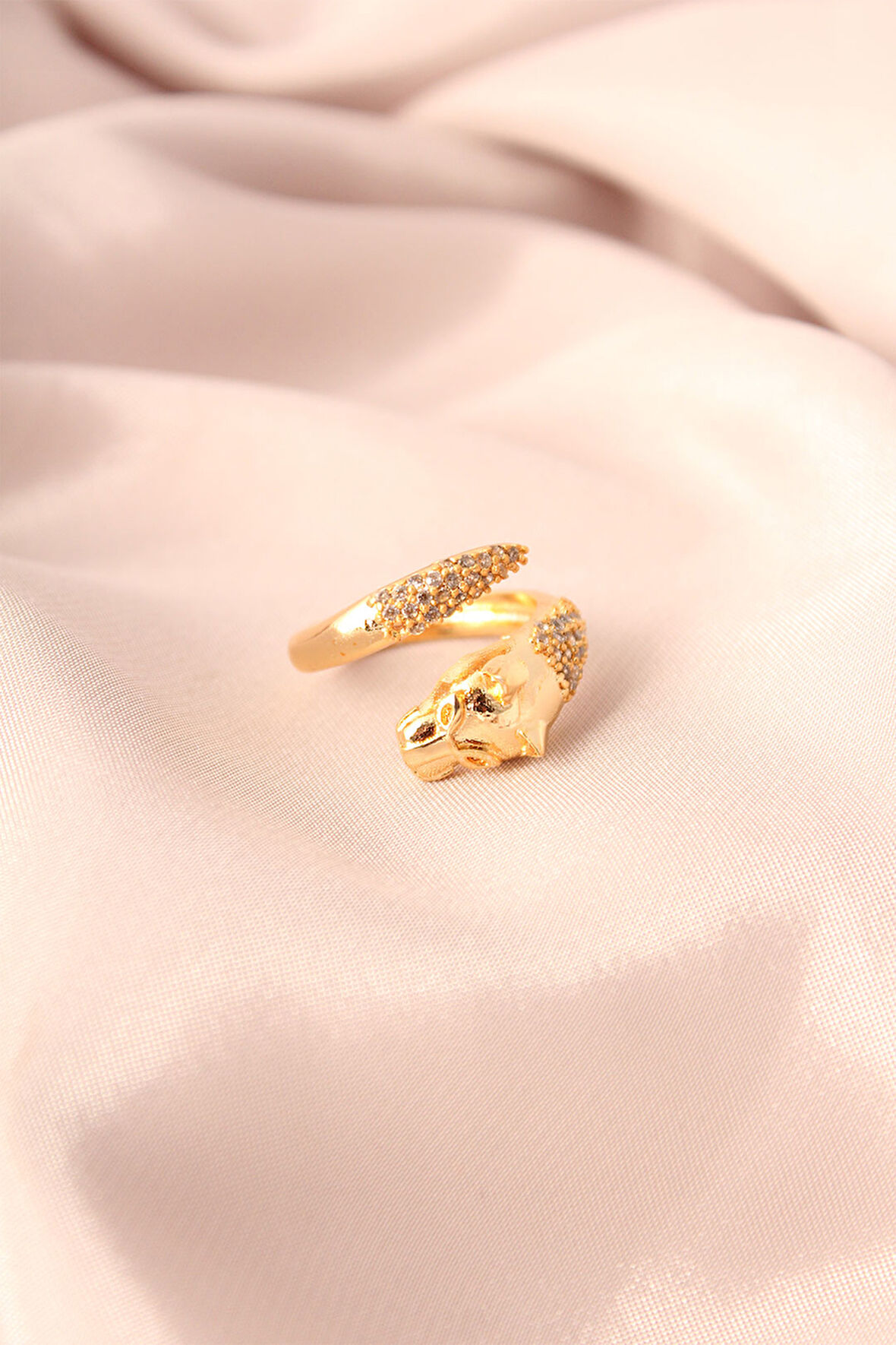 Gold Renk Metal Zirkon Taşlı Kaplan Model Ayarlanabilir Kadın Yüzük - TJ-BYK2154