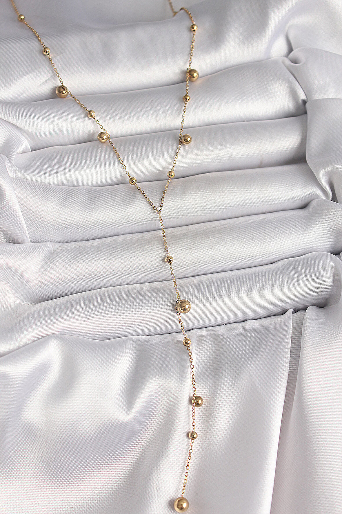 316L Çelik Gold Renk Topçuklu Model Kadın Y Kolye - TJ-BKO10011