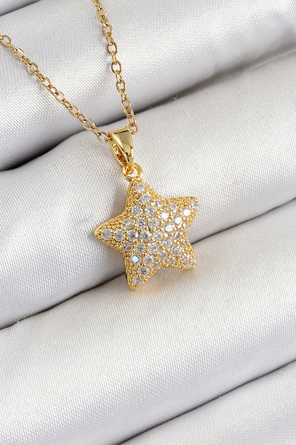 316L Çelik Zirkon Taşlı Yıldız Model Gold Renk Kadın Kolye - TJ-BKO10351