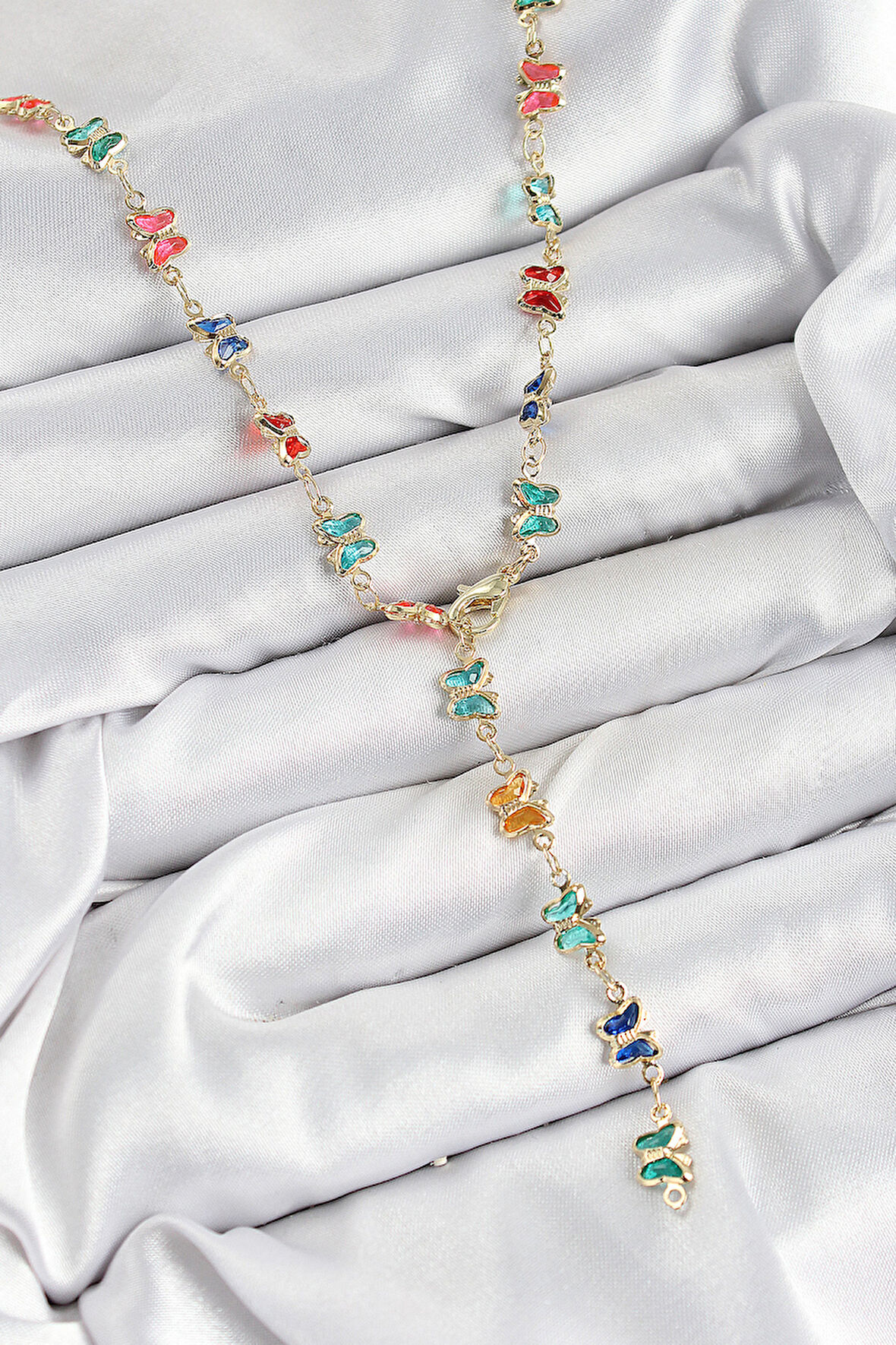 Pirinç Renkli Zirkon Taşlı Kelebek Model Gold Renk Kadın Y Kolye - TJ-BKO10386