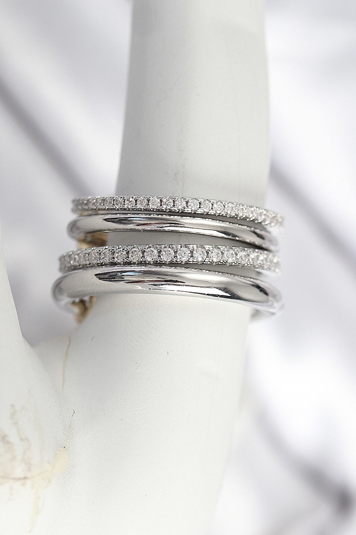 Pirinç Gümüş Renk Zirkon Taşlı 4'Lü Kadın Yüzük - TJ-BYK3828