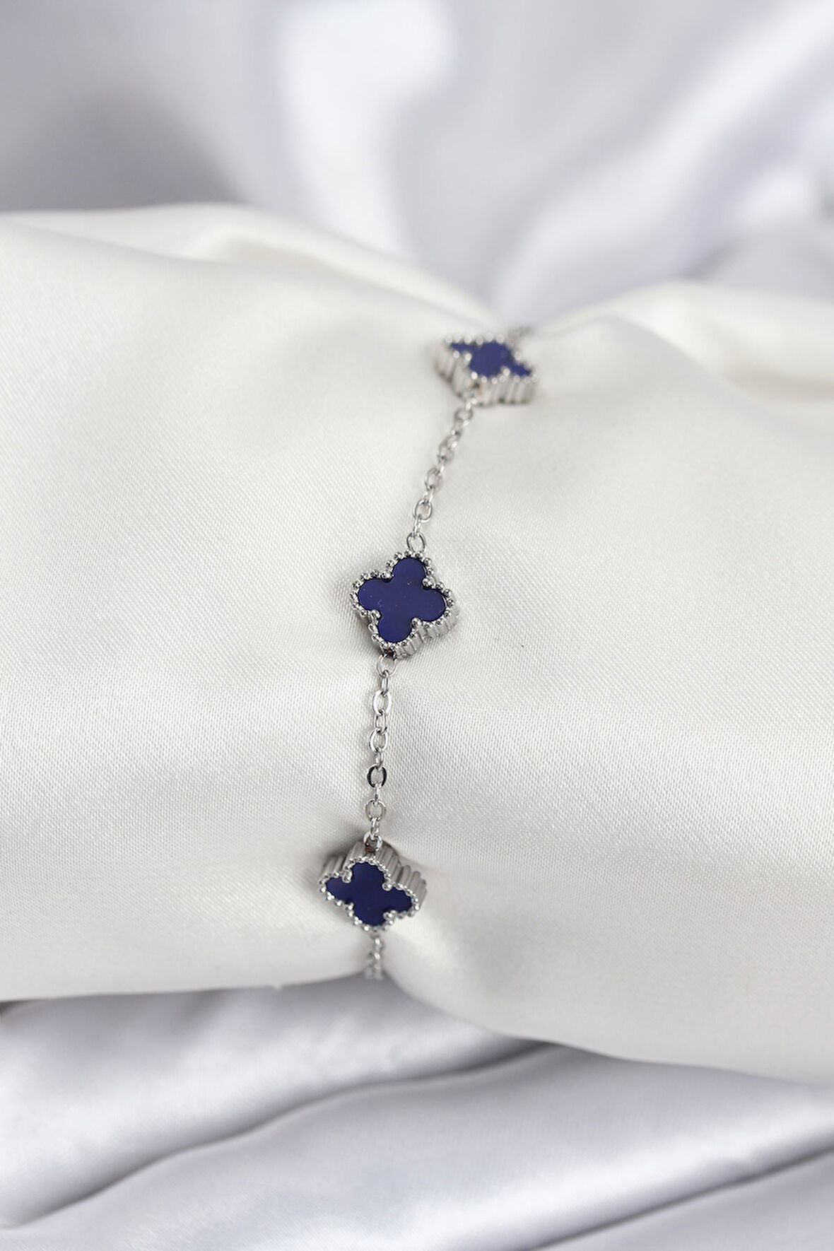 316L Çelik Gümüş Renk Lacivert Baby Boy Yonca Kadın Bileklik - TJ-BB7952