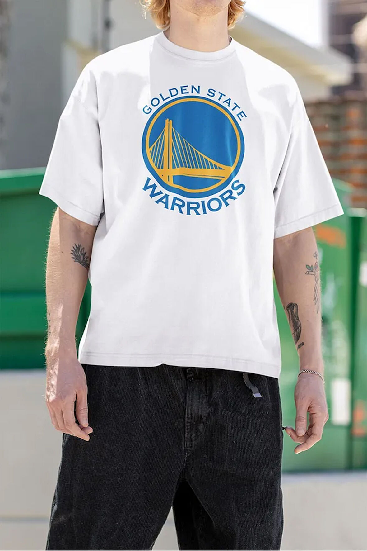 Gollden Statte Warriorrs Logo Baskılı Unisex Oversize Basketbol Takım Tişört