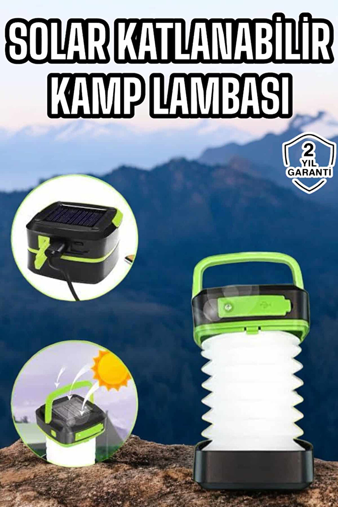 Güneş Enerjili Led Lamba Kamp Lambası Katlanabilir Lamba USB Şarjlı