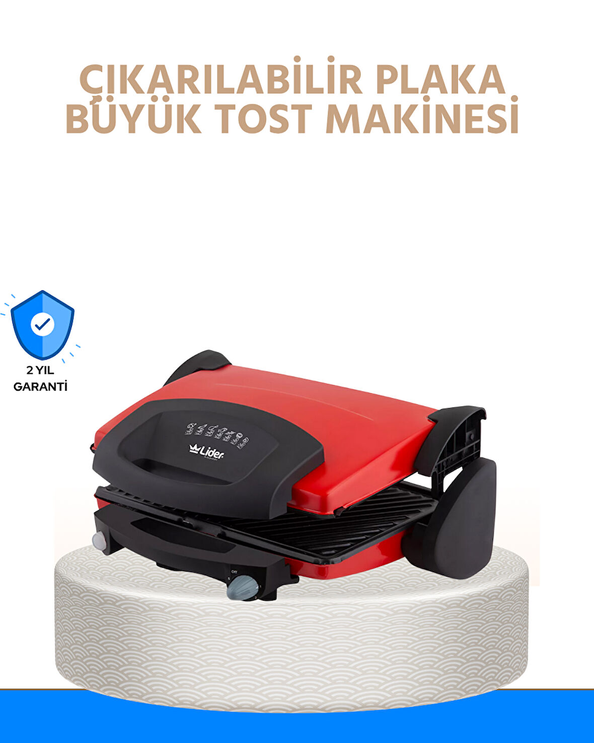 Çıkarılabilir Plakalı 2000W Tost Makinesi – Termostatlı, Kolay Temizlenir