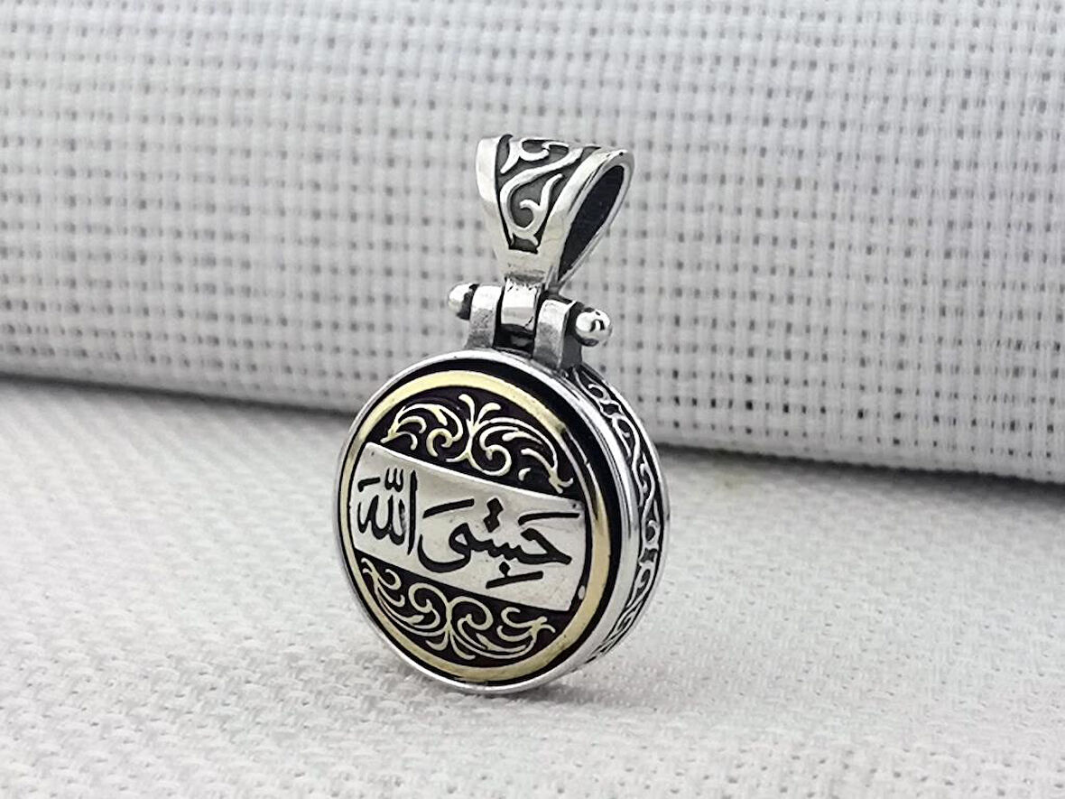 Hasbiyallah Yazılı Ortası Dönen 925 Ayar Gümüş Kolye Ucu