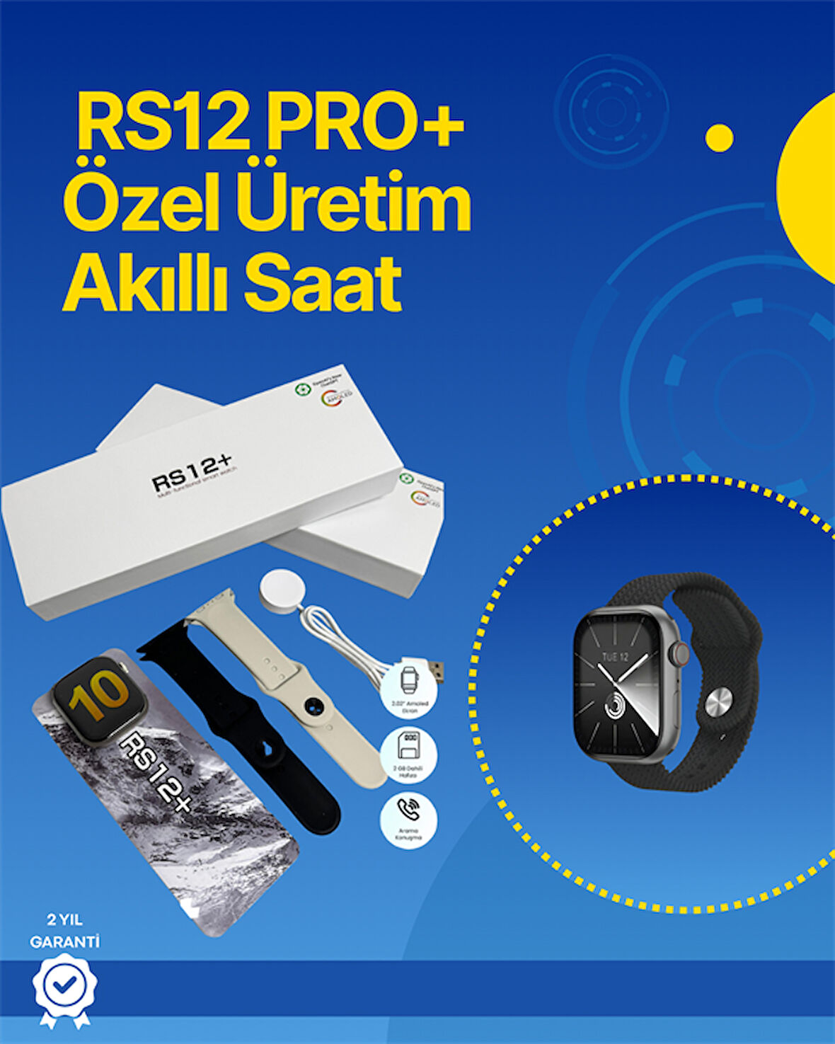 . RS12 PRO+ 2025 Serisi Full Ekranlı Akıllı Saat - 2GB Hafıza, Titanyum Kasa, Suya Dayanıklı, Uzun Şarj Süresi Garantili Model
