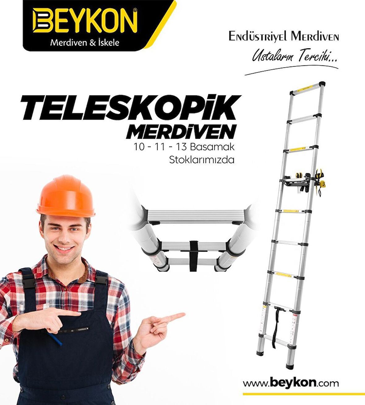 beykon teleskopik 290 cm 10 basamaklı uzayan merdiven