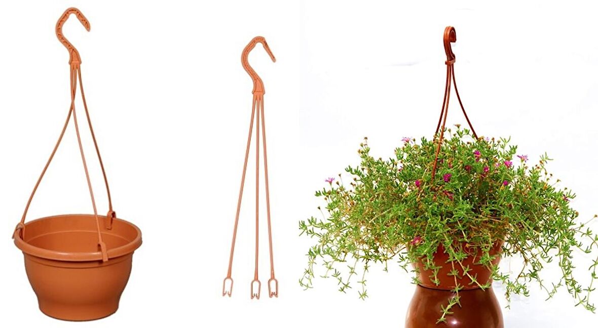ASKILI ÇİÇEK SAKSISI 3 ADET 18 CM - MAKROME SAKSI (Kiremit Renk)