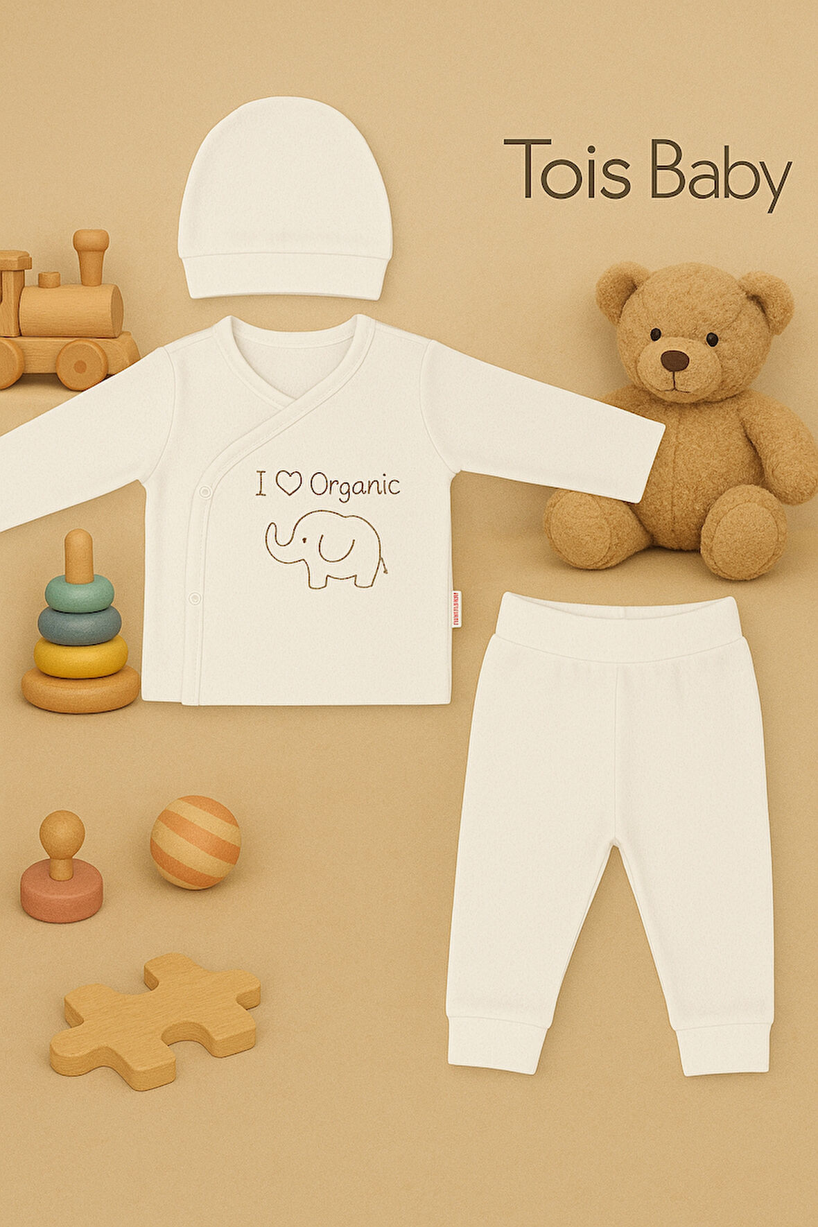 Tois Baby Organik Hastahane Çıkışı Bebek Takımı 0-3 Ay Ekru renk