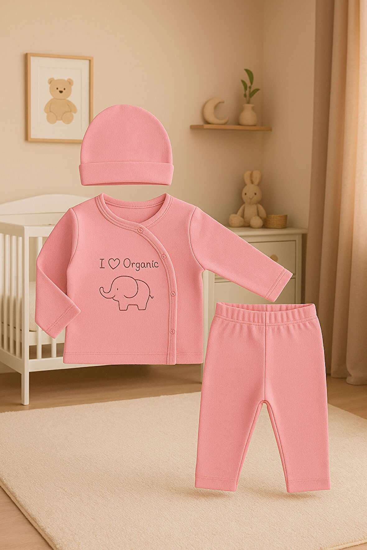 Tois Baby Organik Hastahane Çıkışı Bebek Takımı 0-3 Ay Pembe