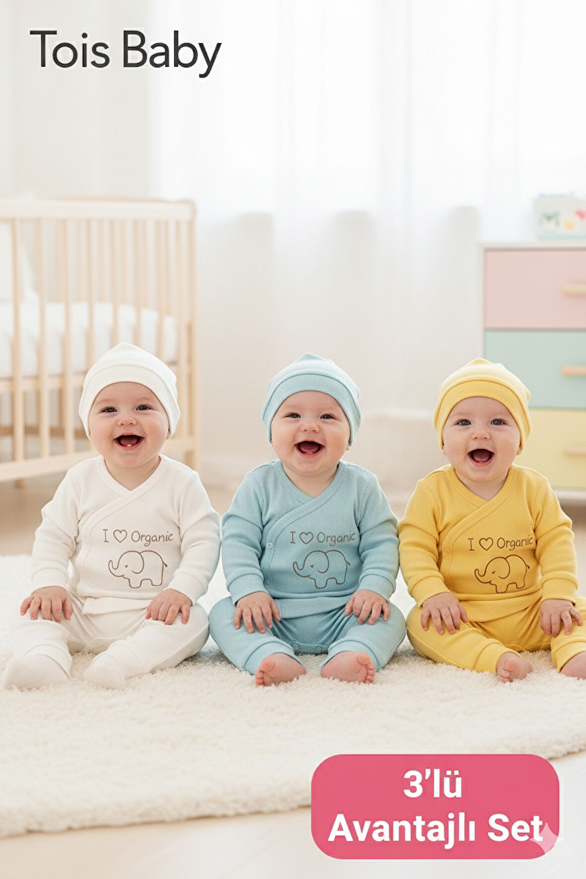 3 Lü Avantajlı Set Hediyelik Organik Hastane Çıkışı Bebek Takımı 0-3 Ay