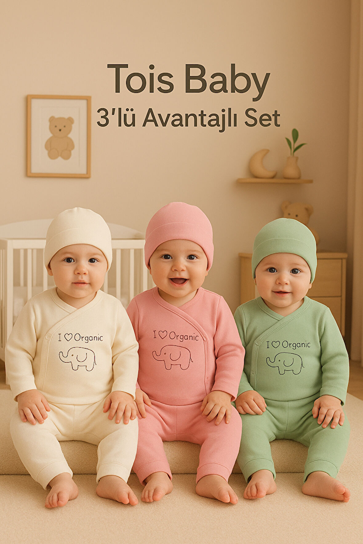 Tois Baby 3 lü Avantajlı Set Hediyelik Organik Hastahane Çıkışı Bebek Takımı 0-3 Ay