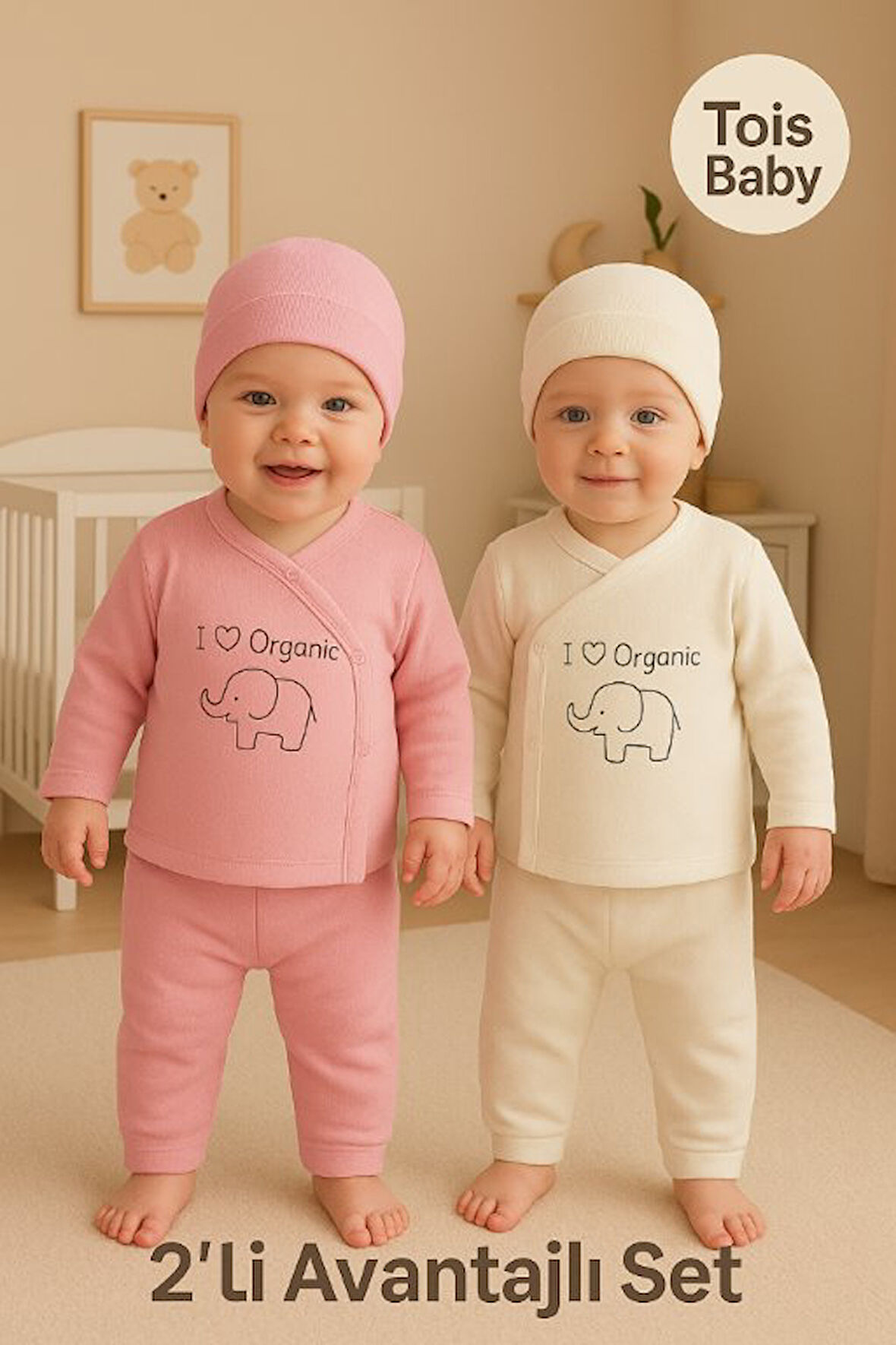 2 Li Avantajlı Set Hediyelik Organik Hastahane Çıkışı Bebek Takımı 0-3 Ay