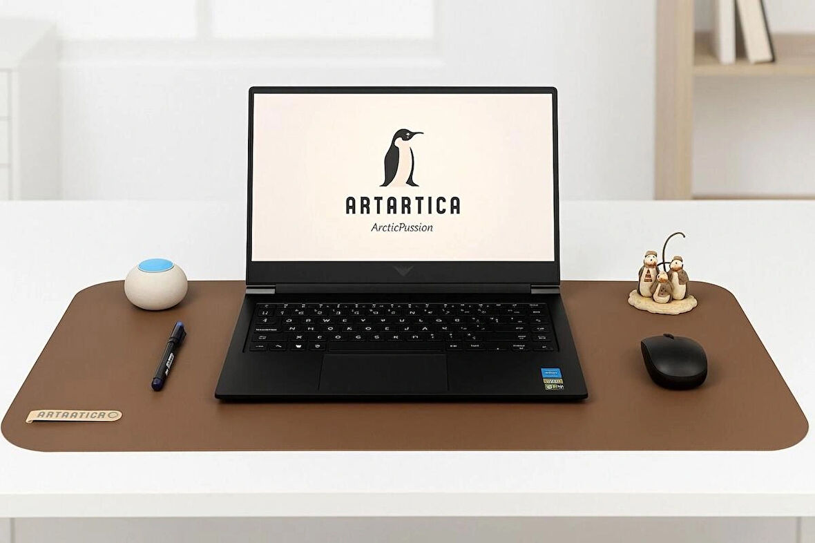 Toprak renk Suni Deri Masa Sümeni – Ofis Masası Organizeri - Mousepad