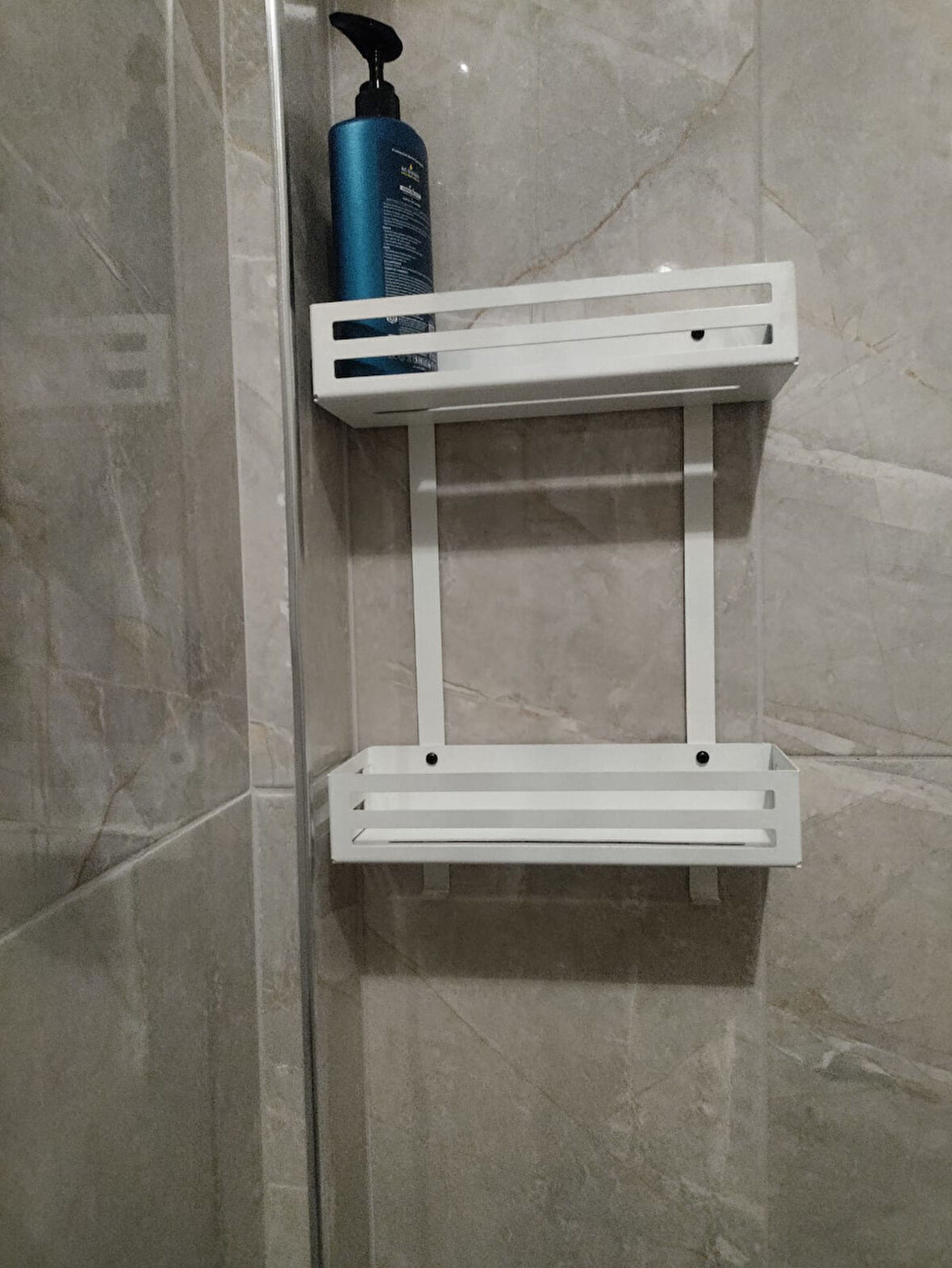 Toren 2 Katlı Metal Şampuanlık Seti - Beyaz