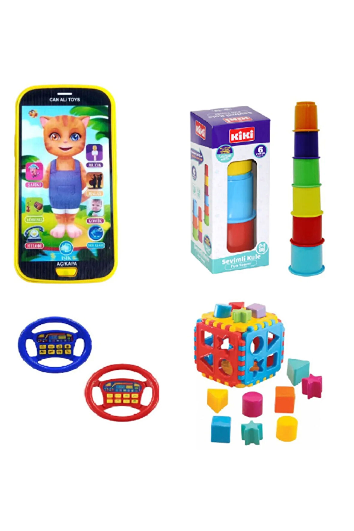 Süper Eğitici Oyuncak Seti 4lü Geliştirici Oyuncak Seti! Telefon - Bultak - Direksiyon - Silindir Ku