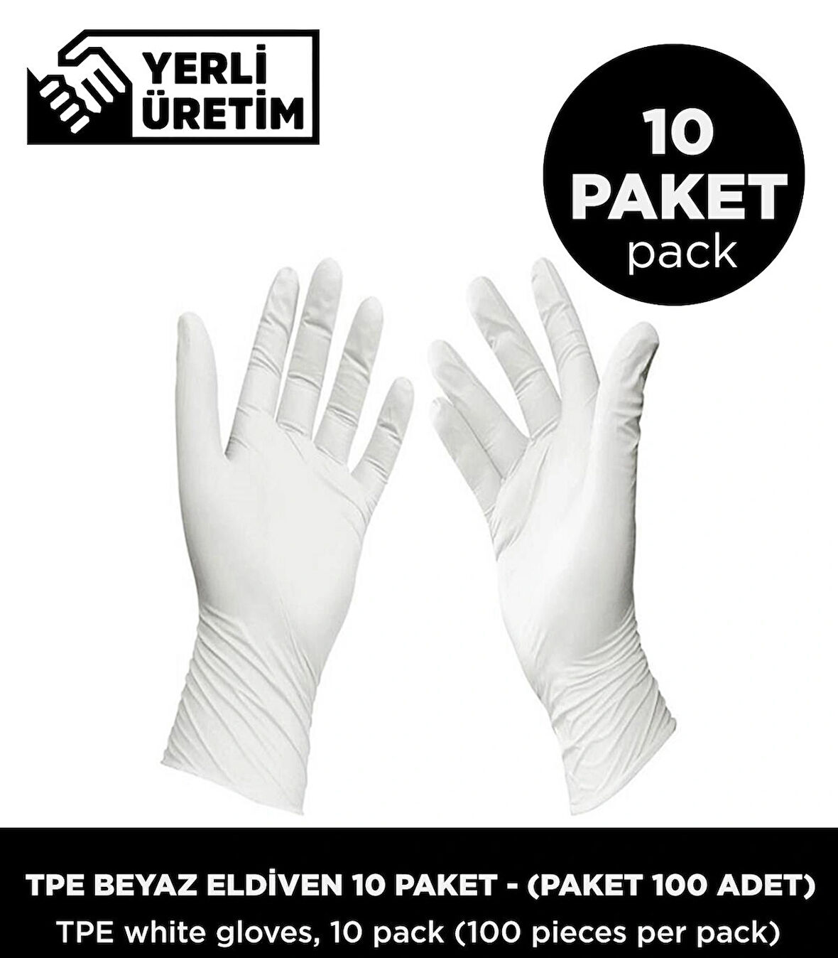 Tpe Beyaz Eldiven 10 Paket - (Paket 100 Adet)