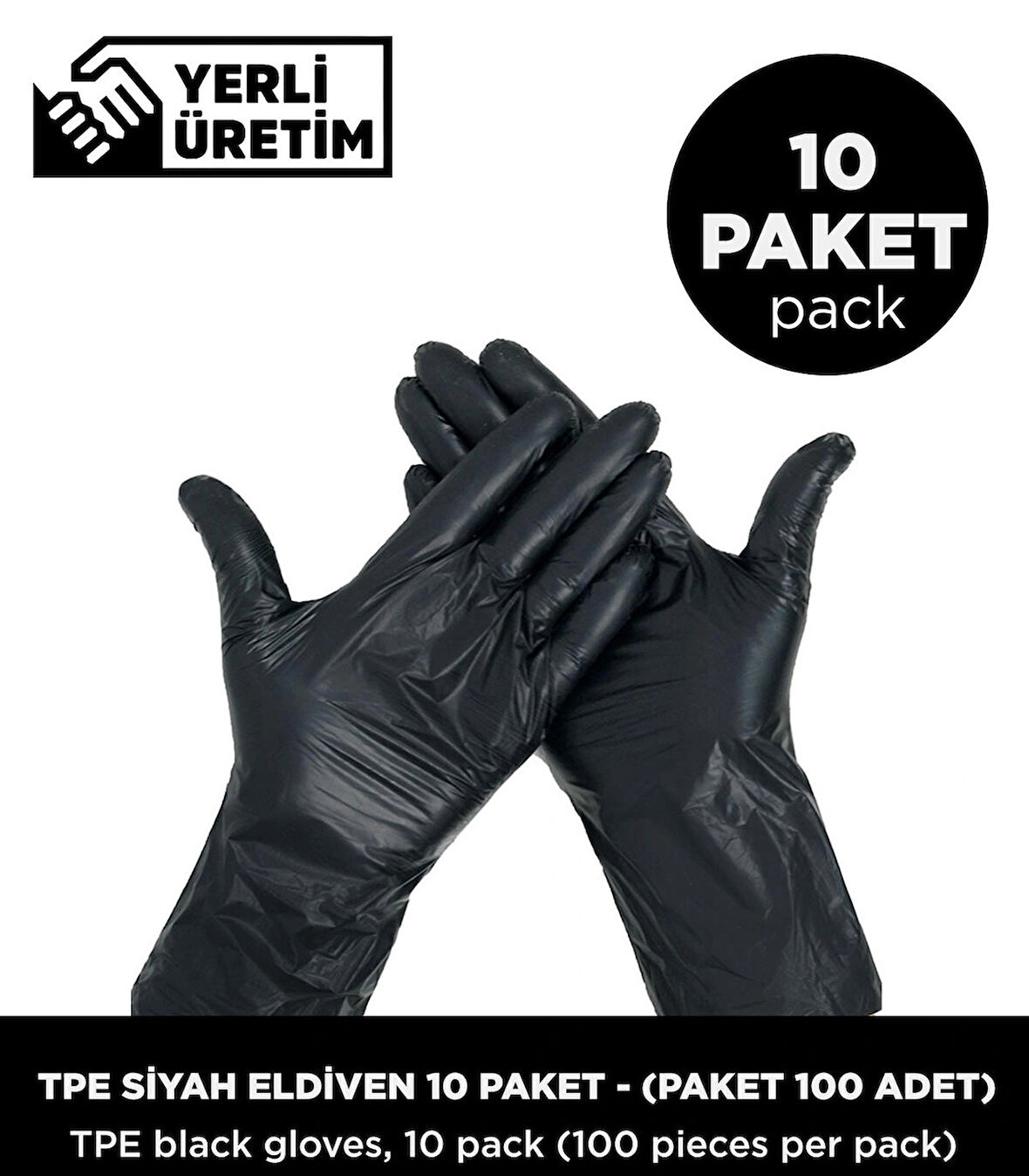 Tpe Siyah Eldiven 10 Paket - (Paket 100 Adet)