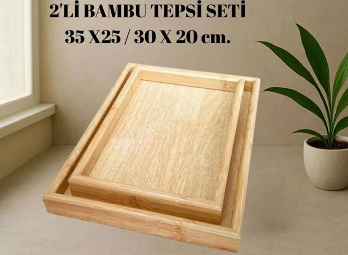 2'li Lüx Bambu Ahşap Tepsi Seti (25 x 35) & (20 x 30)