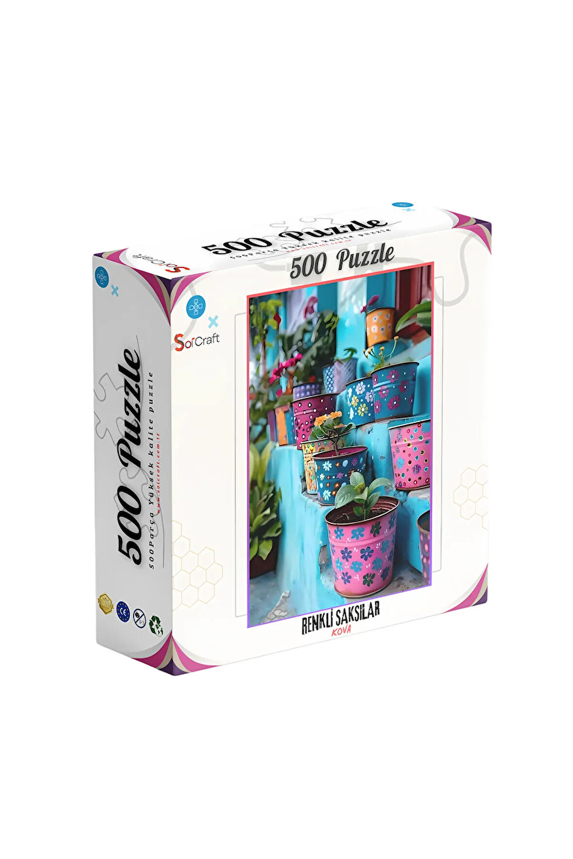 500 Parça Puzzle Renkli Kova Saksılar