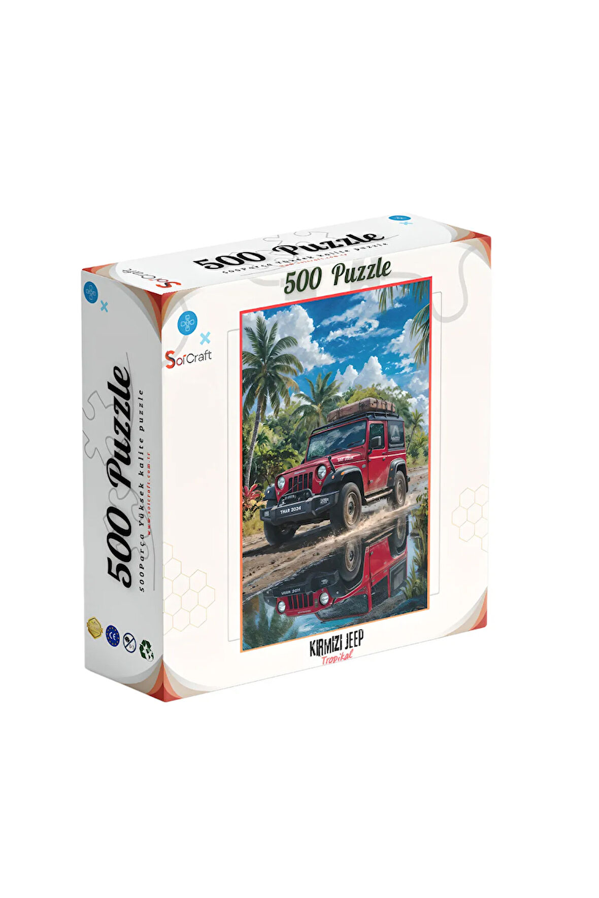 500 Parça Puzzle Kırmızı Jeep Tropikal