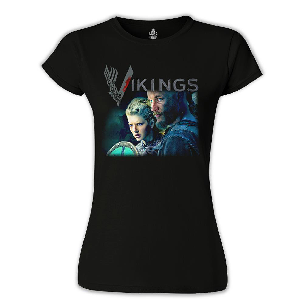 Vikings - Ragnar & Lagertha Siyah Bayan Tshirt