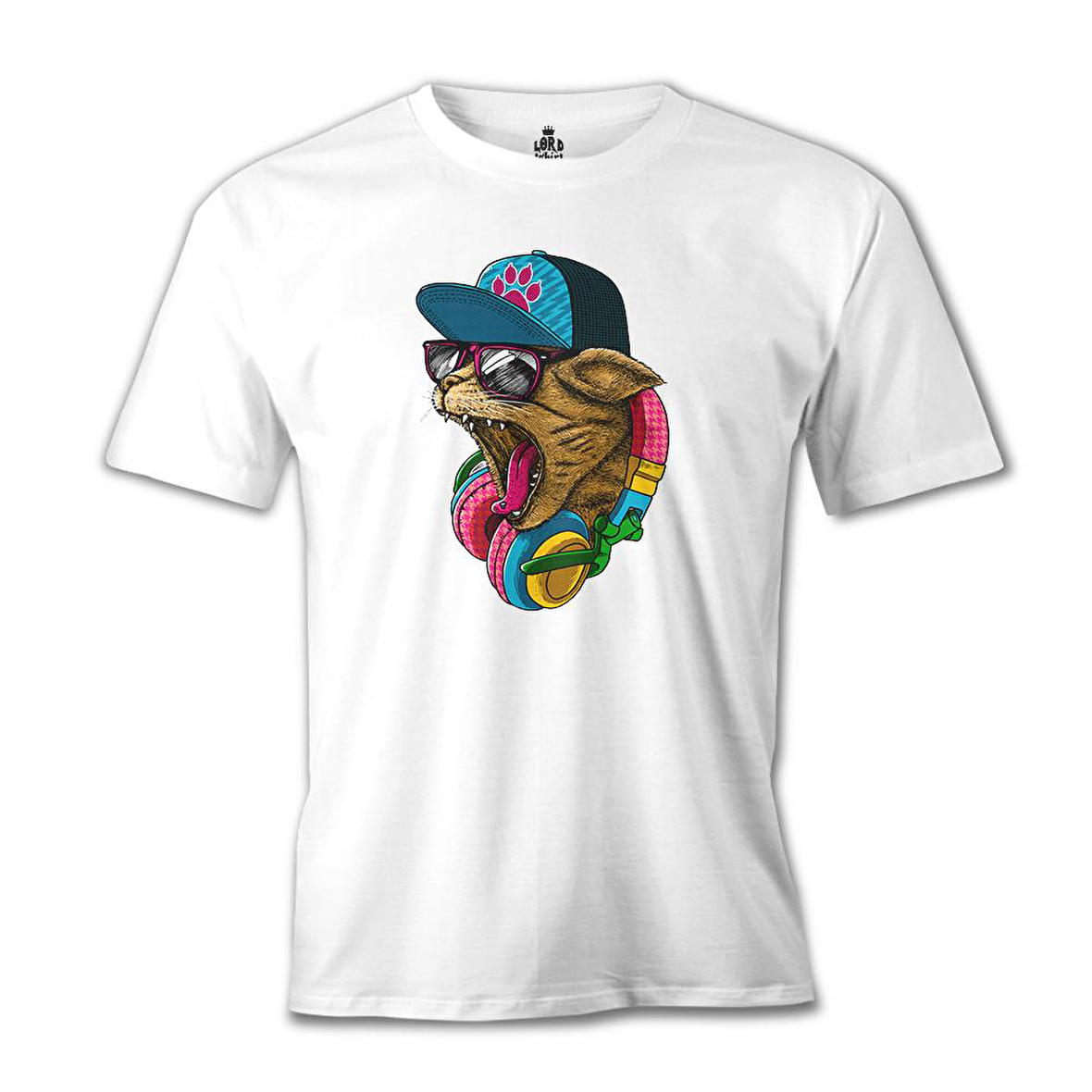 Cat Headphone Müzik Beyaz Erkek Tshirt