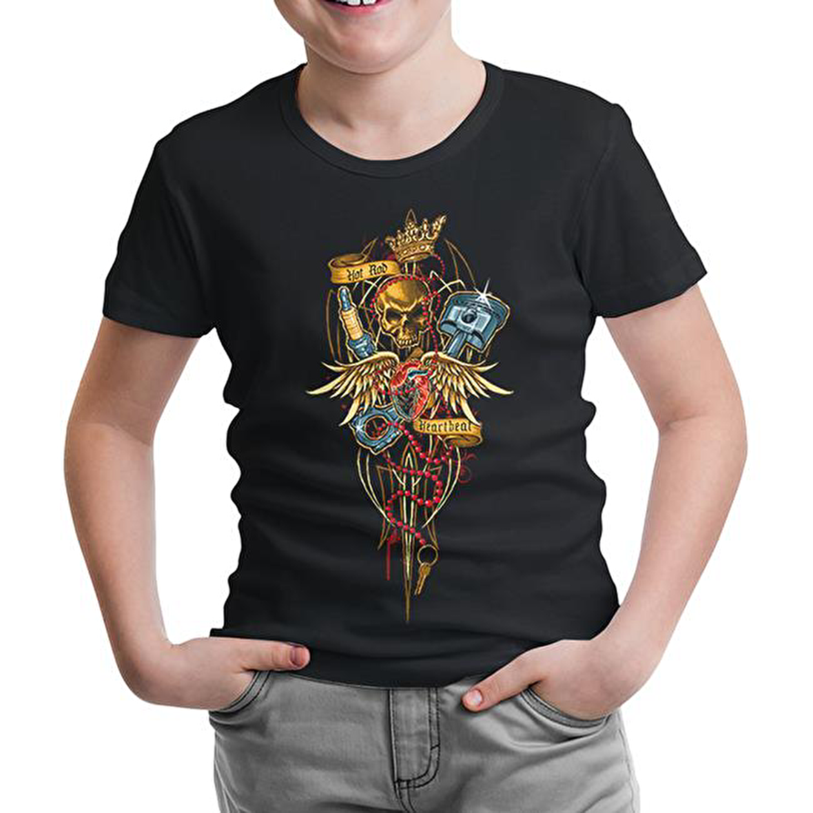 Motosiklet - Heartbeat Siyah Çocuk Tshirt
