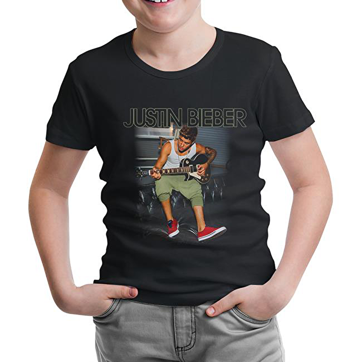 Justin Bieber - Guitar Siyah Çocuk Tshirt