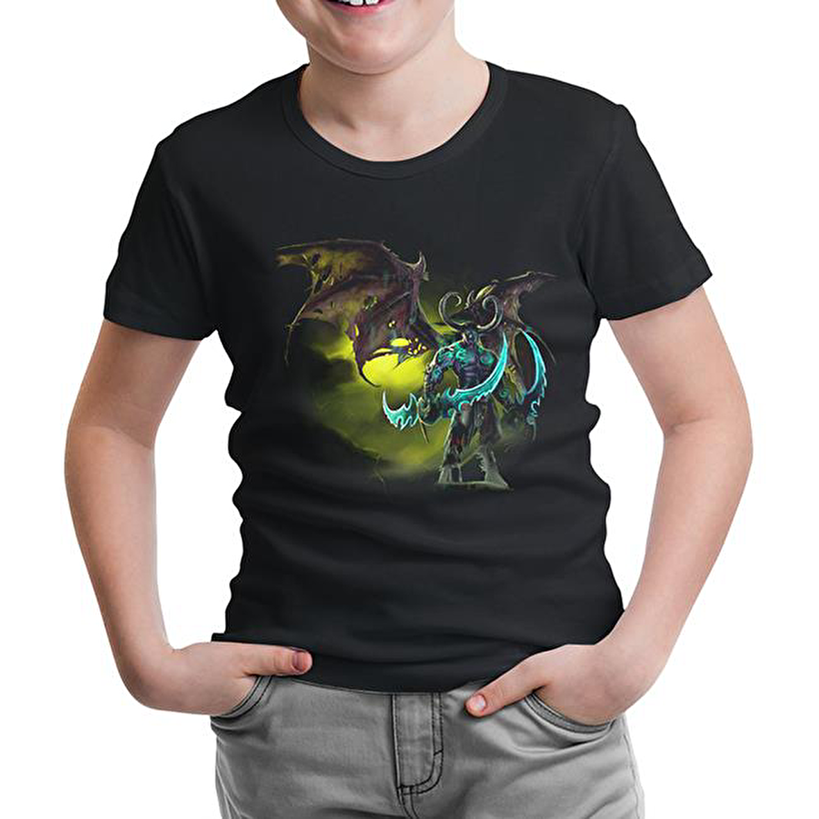 World of Warcraft - Illidan Stormrage Siyah Çocuk Tshirt